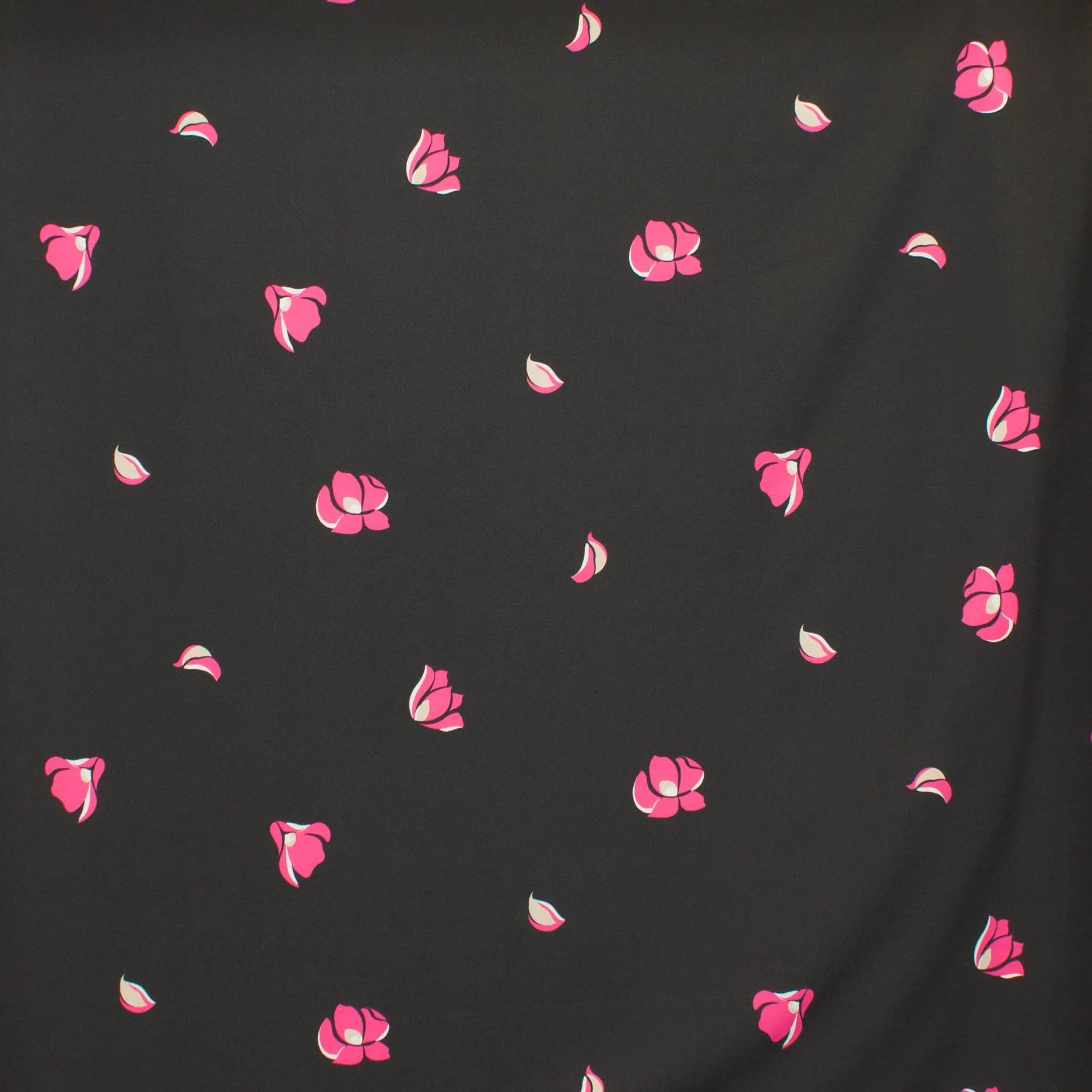 Polyester licht elastisch zwart met roze bloemen